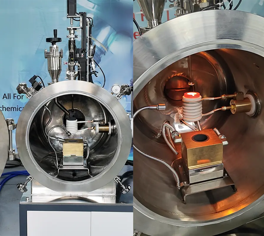 Inside the laboratory vacuum melting furnace chamber